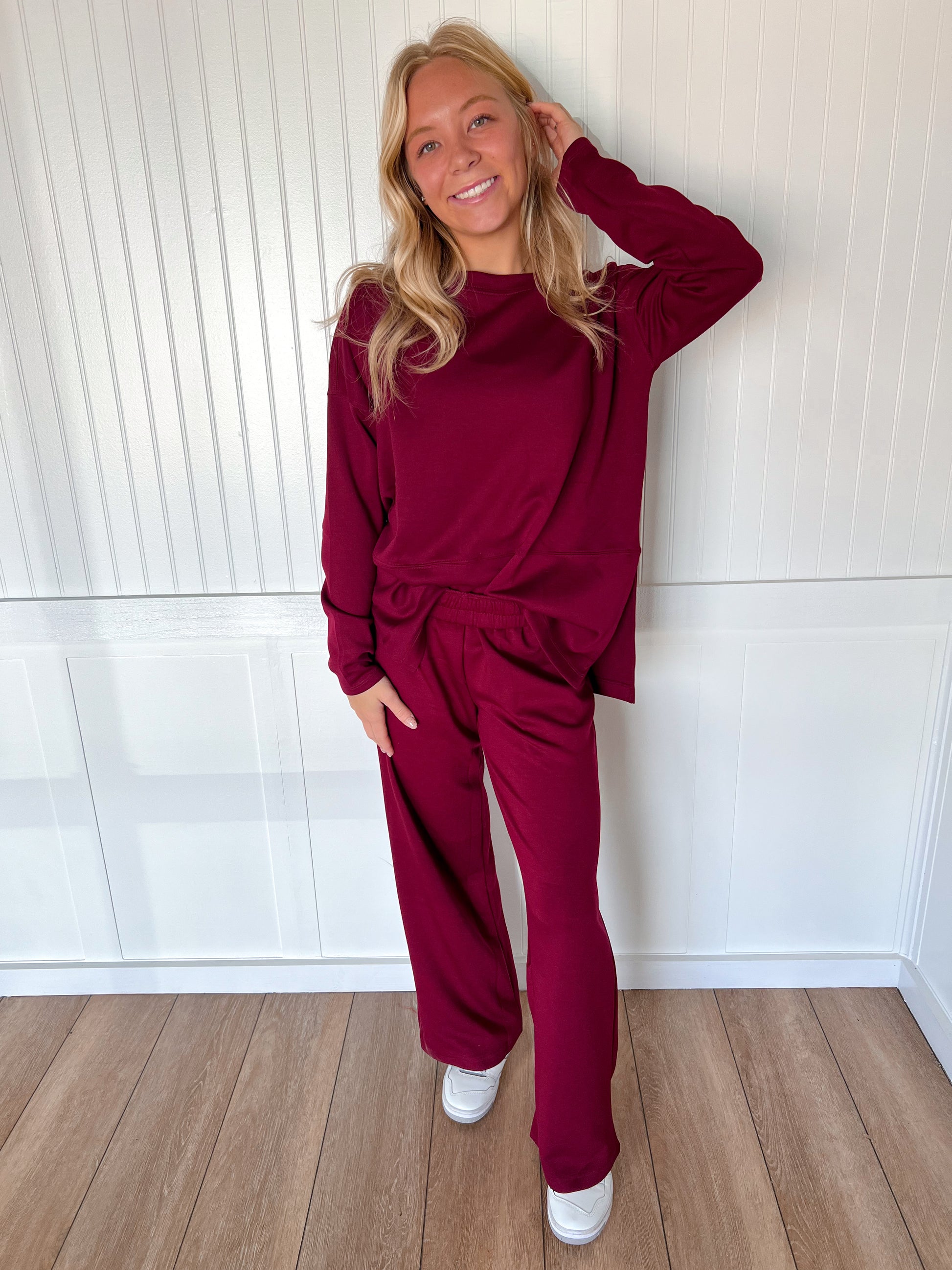 Monroe Scuba Side Slit Top & Pants Set – Soft Stretch Two-Piece Lounge Set-Outfit Sets-Zenana-FD 11/6/25-The Twisted Chandelier