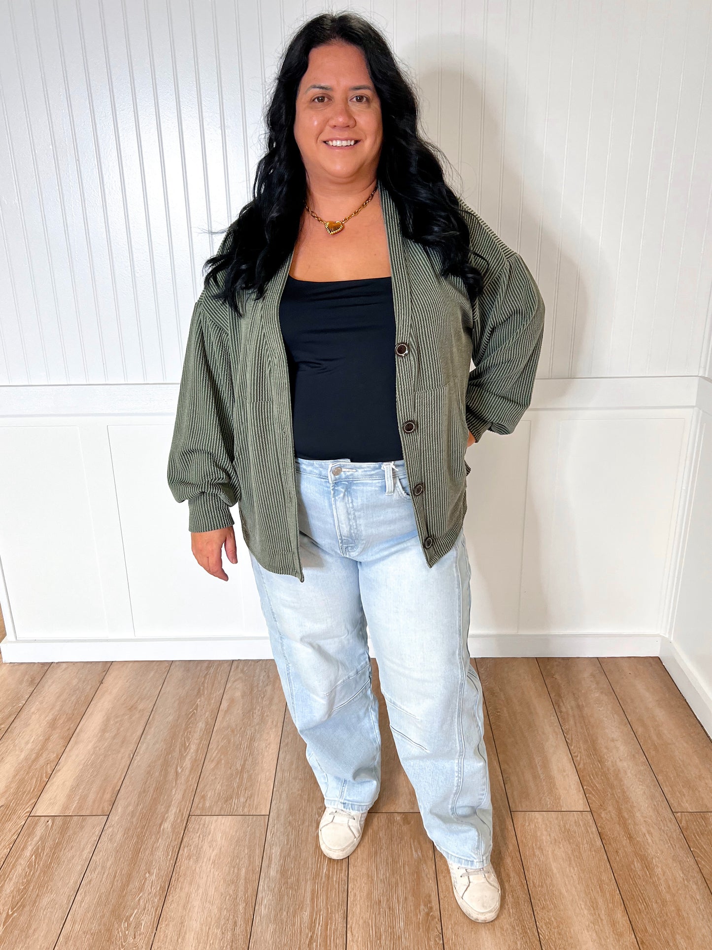 Kate Solid Rib Drop Shoulder Button Balloon Sleeve Cardigan - Olive-7th Ray-BIN A2,FD 09/22/25,OGP 42.99-The Twisted Chandelier