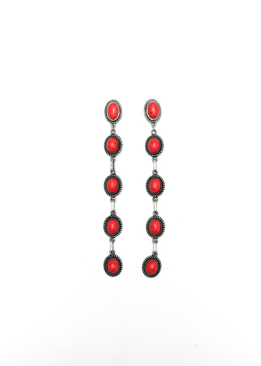 West and Co. Red 5 Stone Drop Post Earring-Stud Earrings-West and Co.--The Twisted Chandelier