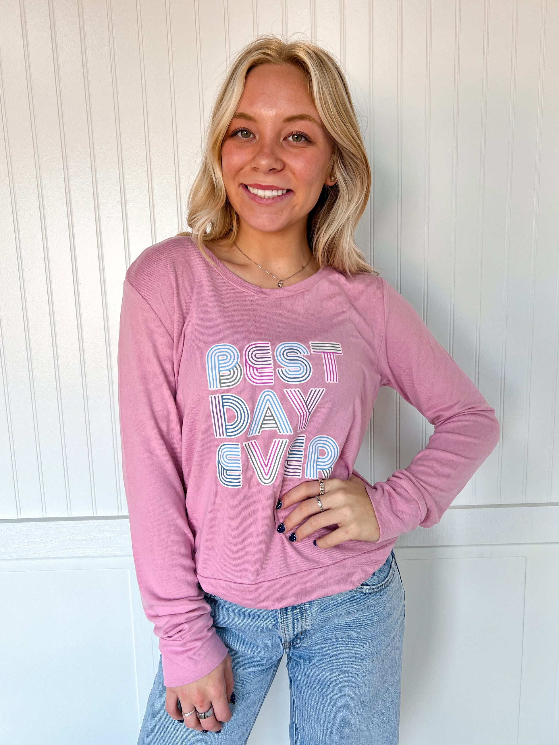 Hello Mello Best Day Ever Lounge Sweater-Loungewear-HELLO MELLO-$25 & Under Sale,05/15/24,1st md,Bin a6,JAN2022-The Twisted Chandelier