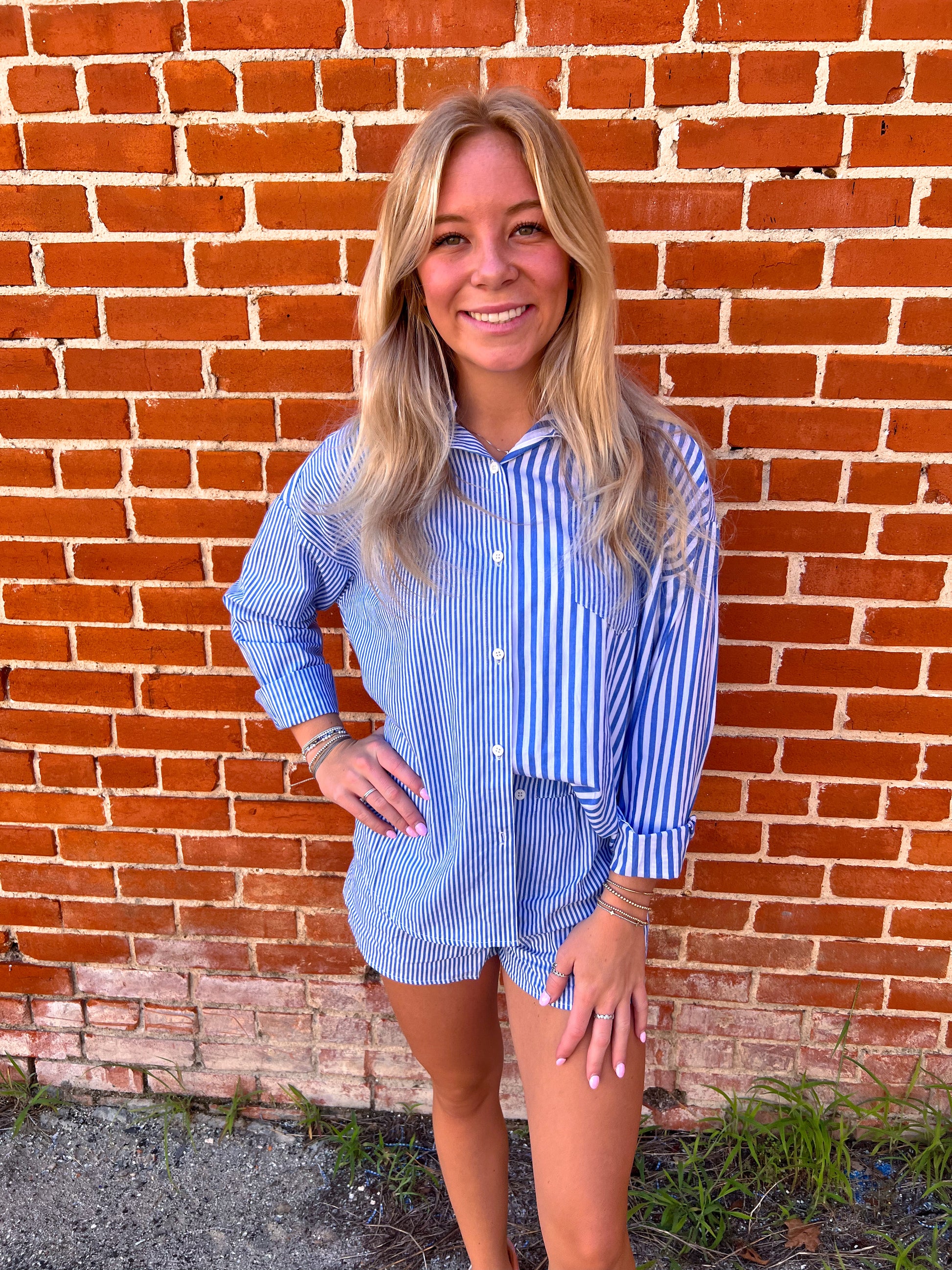 Marie Striped Oversized Comfy Shirt-VERY J-BIN A 3,FD 7/01/25,Tops Collection-The Twisted Chandelier