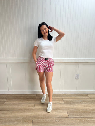 Gracie Red Striped Boxer Shorts-Shorts-Girlie Girl Originals-bottoms,FD 04/03/26,RWB-The Twisted Chandelier
