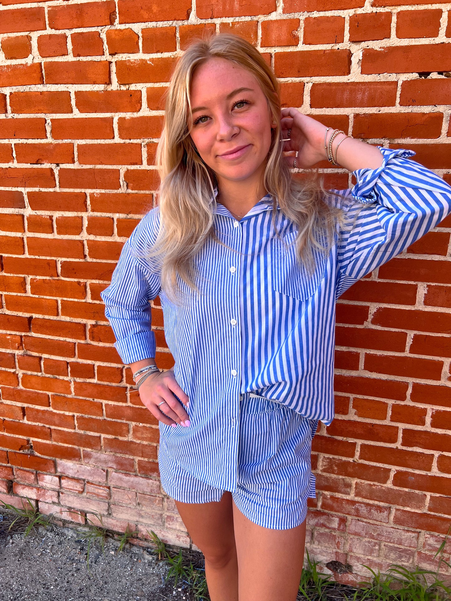 Marie Striped Oversized Comfy Shirt-VERY J-BIN A 3,FD 7/01/25,Tops Collection-The Twisted Chandelier