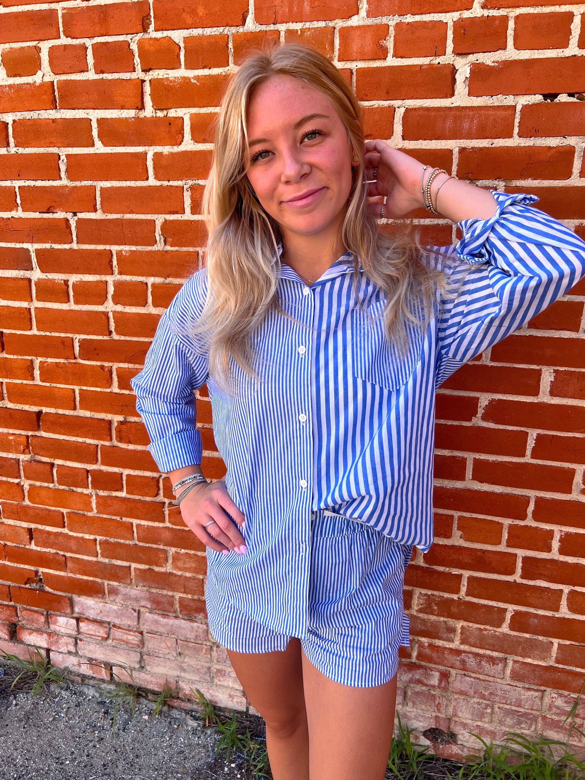 Marie Striped Oversized Comfy Shirt-VERY J-BIN A 3,FD 7/01/25,Tops Collection-The Twisted Chandelier