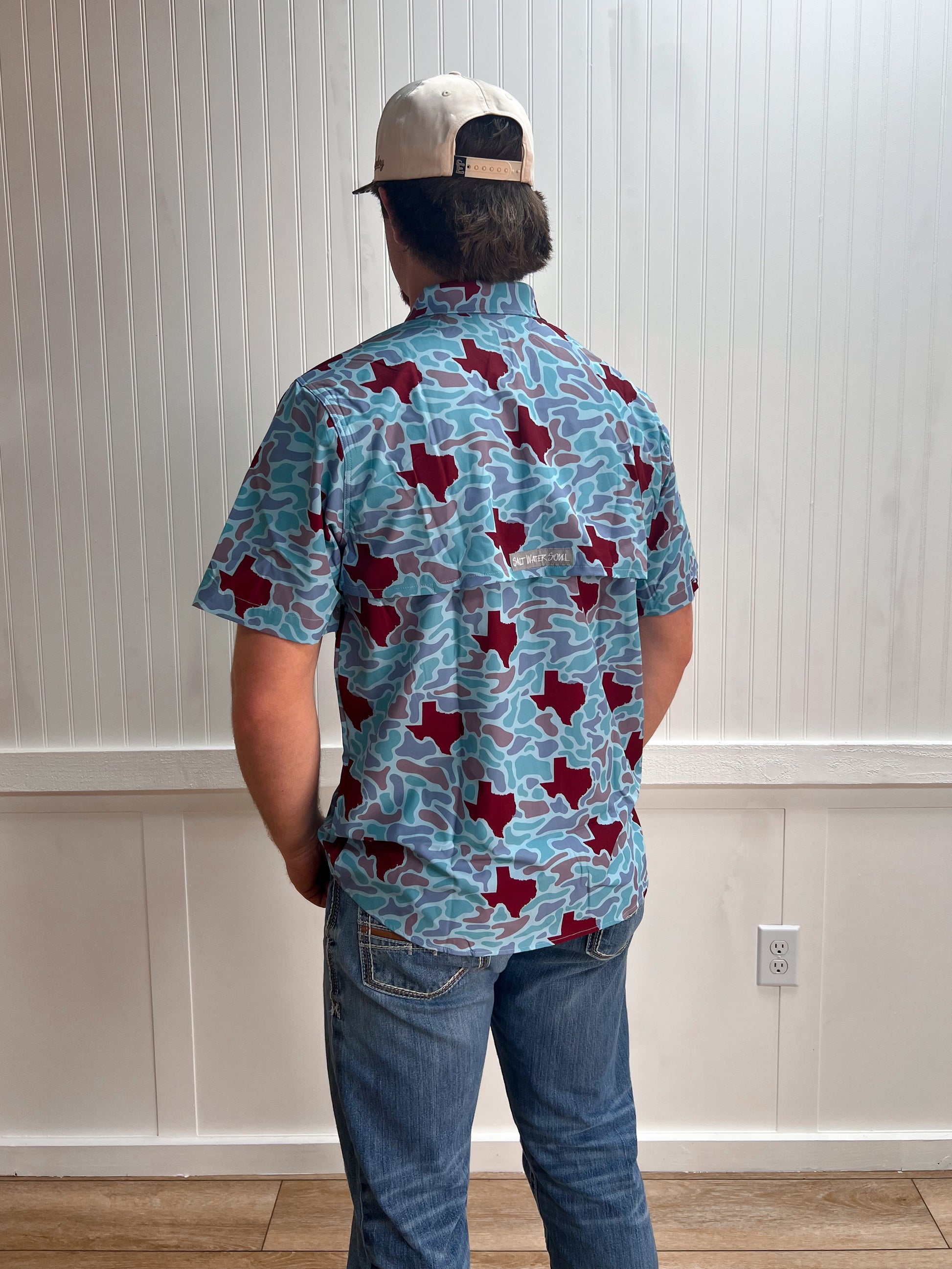 Men's Texas Maroon Camo Fishing Shirt-SALT WATER SOUL-FD 02/18/26,Men's-The Twisted Chandelier