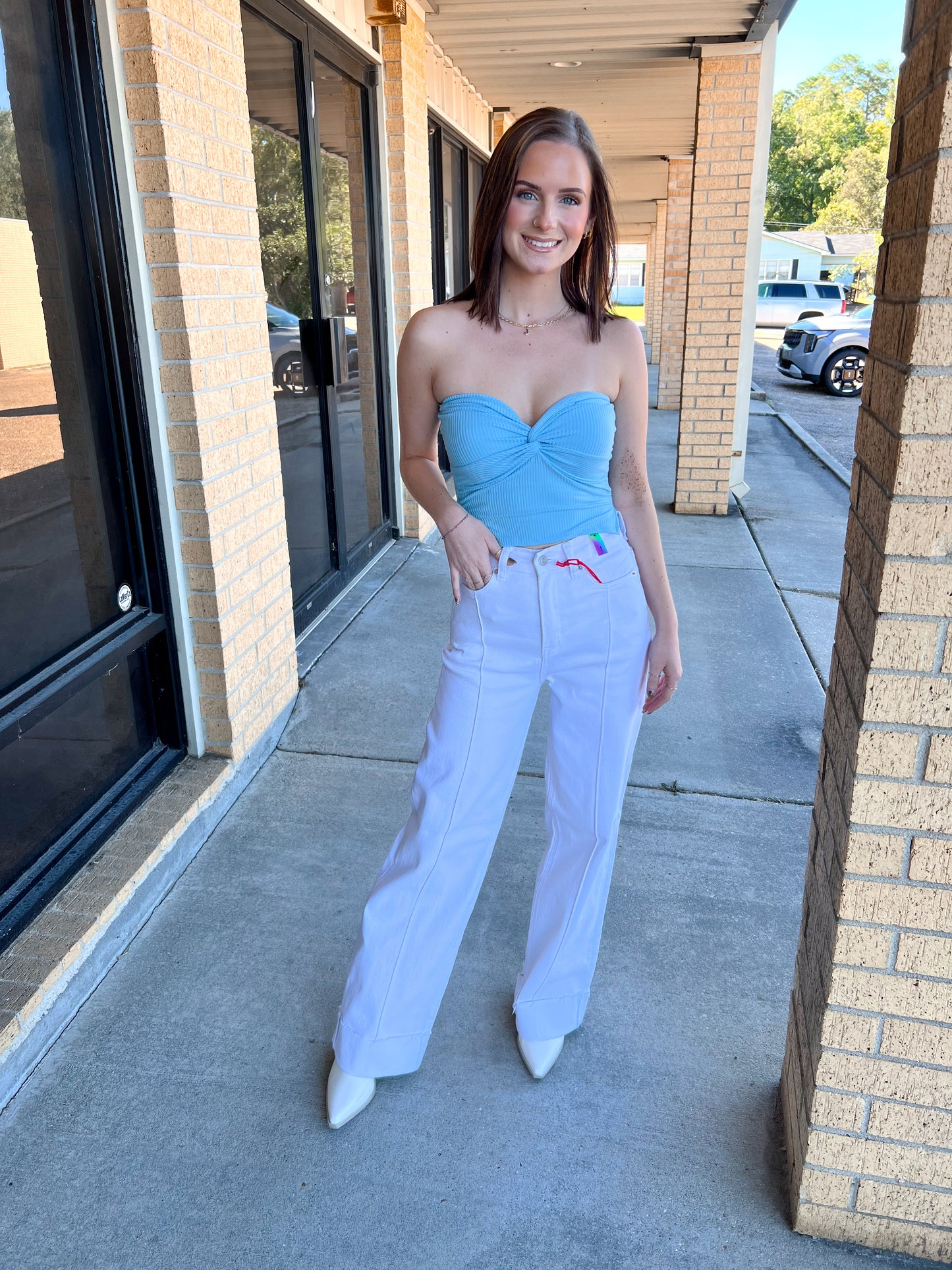 Anita Top Knot Crop Top -Blue-Apparel & Accessories-le lis-09/03/24,1st md,FD 04/30/24,KT6976-2,OGP 26.99,Tops Collection-The Twisted Chandelier