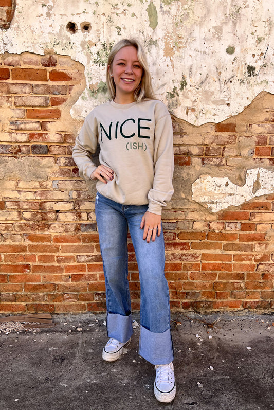 Nice Ish Christmas Crewneck Sweatshirt-Mugsby-Bin a6, FD 12/3/24-The Twisted Chandelier