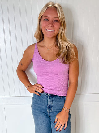 Saylor Lettuce Hem Stretchy Knit Sleeveless Top - Orchid-VERY J-Bin B5,FD 07/15/25,OGP 24.99,Tops Collection-The Twisted Chandelier