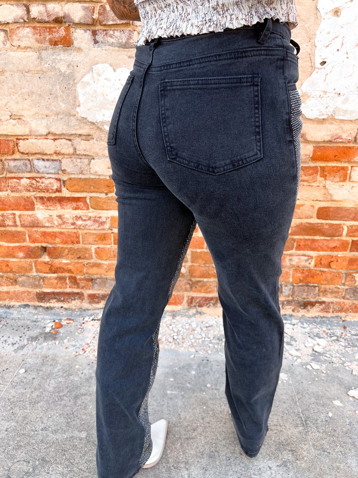 Ida High Rise Rhinestone Studded Black Denim Jeans-Denim-blue b.-bottoms,Max Retail,OGP 69.99-The Twisted Chandelier