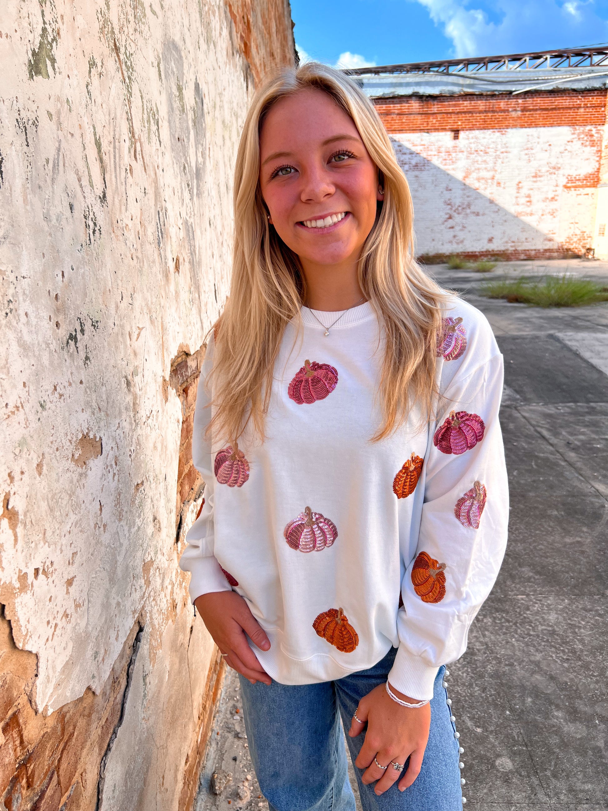 Mary Square Sarah Sweatshirt | Pumpkins-Sweatshirt-Mary Square-1st md, BIN C4, FD 09/24/24, OGP 74.99, Tops Collection-The Twisted Chandelier