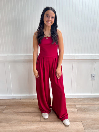 Nina Cami Straight Neckline Pleated Jumpsuit-Jumpsuits & Rompers-Active Basic | Active USA-DJR,FD 03/31/26,RWB-The Twisted Chandelier