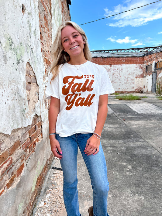 It's Fall Y'all Graphic Tee-Top-Southern Grace Wholesale-11/07/24, 1st md, 9110L, BIN D3, OGP 36.99, Tops Collection-The Twisted Chandelier