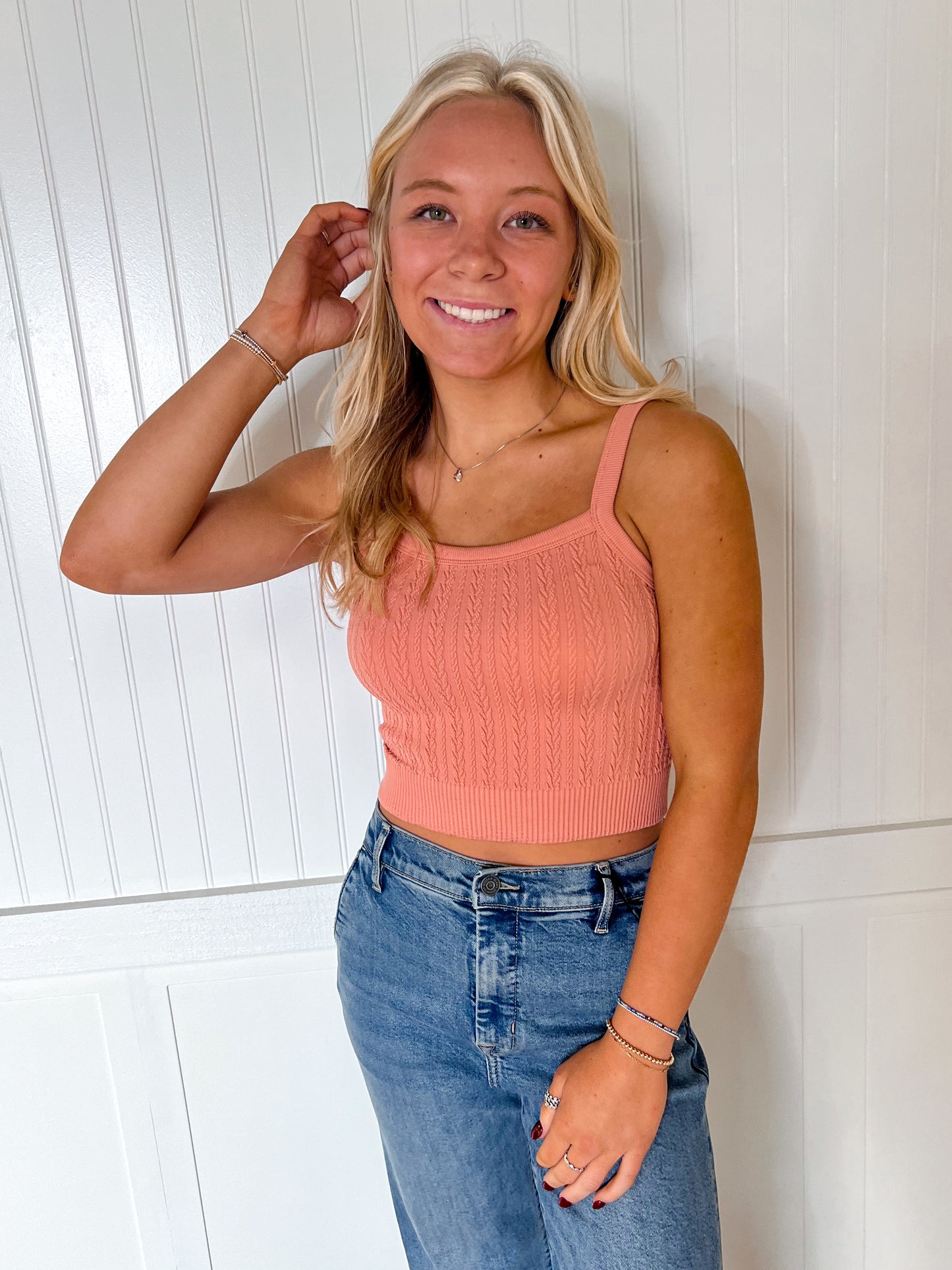 Lana Cable Ribbed Fitted Crop Knit Tank Top-Tank Top-VERY J-BIN A2,FD 06/02/25,NT11608,OGP 22.95,Tops Collection-The Twisted Chandelier