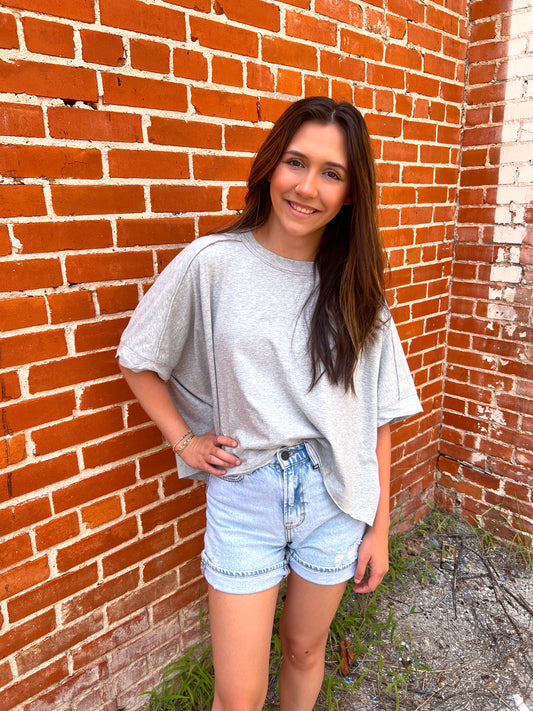 Jillian Oversized Crop Comfy Knit Top - Grey-VERY J-8/13/25,Bin B4,FD 07/08/2025,NT12068,OGP 42.99,Tops Collection-The Twisted Chandelier