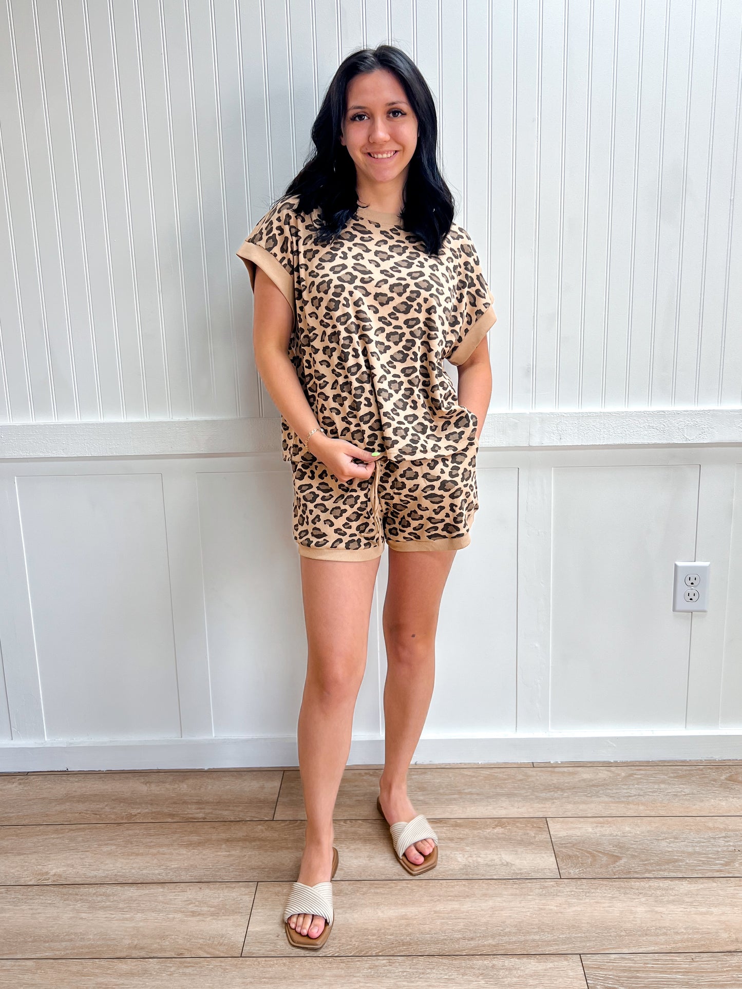 Zoey Leopard Print Ribbed Lounge Top & Shorts Set-Outfit Sets-Sewn and Seen-FD 05/08/26-The Twisted Chandelier