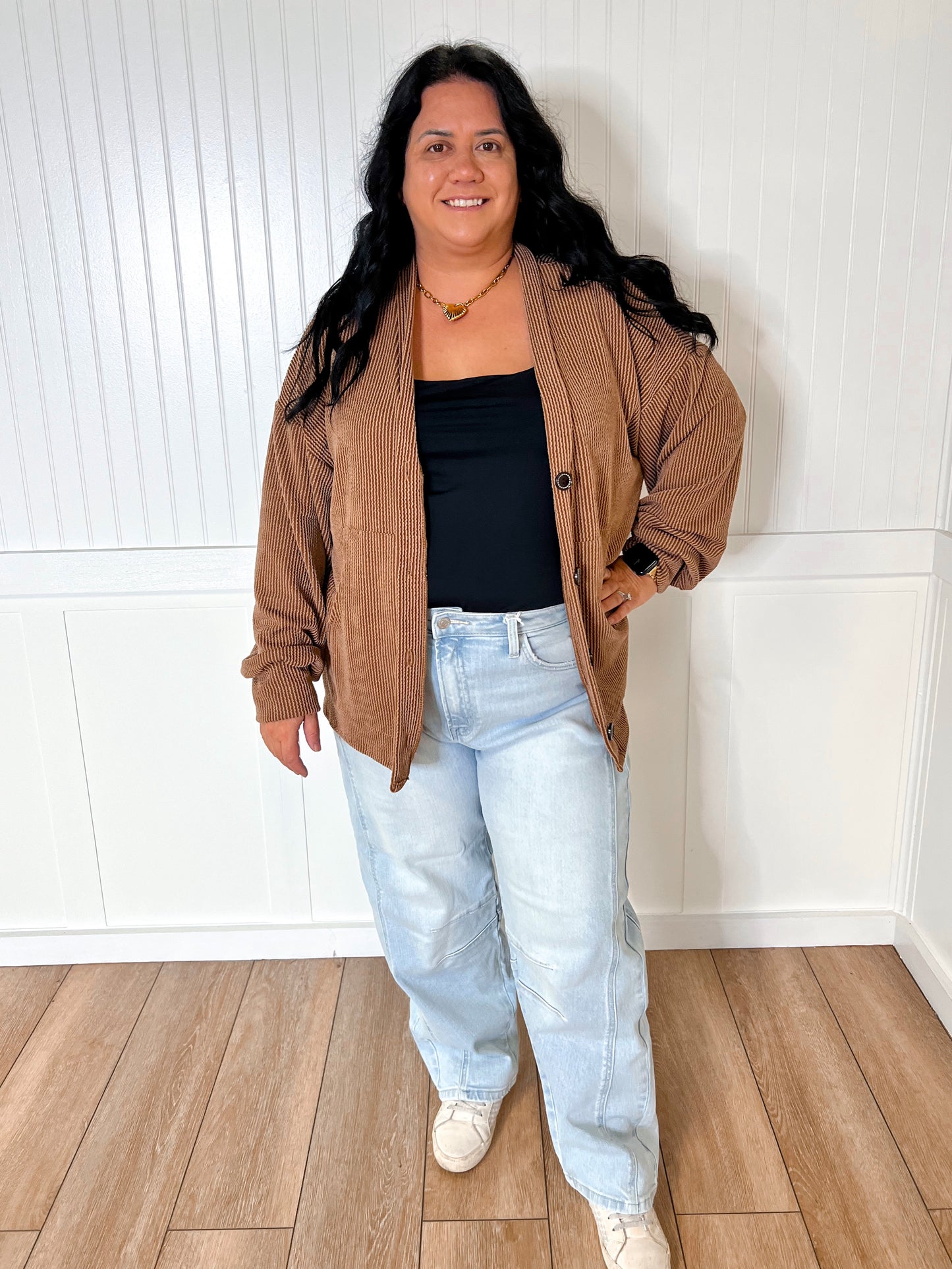 Kate Solid Rib Drop Shoulder Button Balloon Sleeve Cardigan - Chestnut-7th Ray-Bin a4,FD 09/22/25,OGP 42.99-The Twisted Chandelier