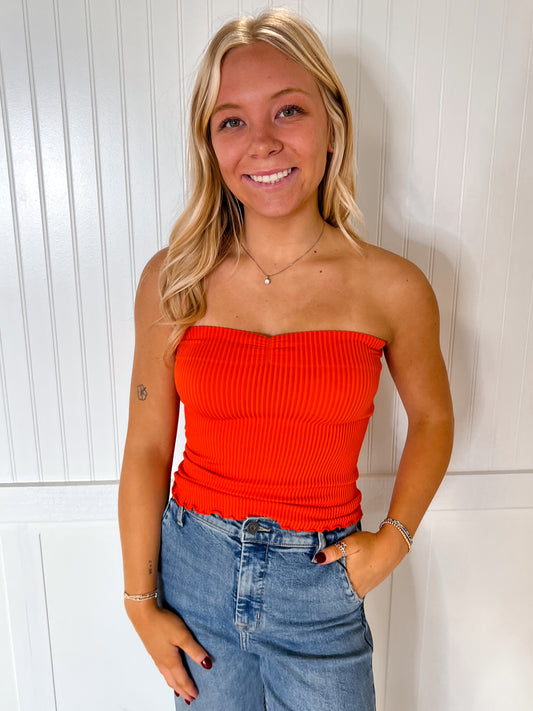 Annie Sweetheart Neckline Seamless Ribbed Tube Top - Orange-By Together-07/24/25,1st md,Bin B5,FD 6/24/25,OGP 22.50,Tops Collection-The Twisted Chandelier