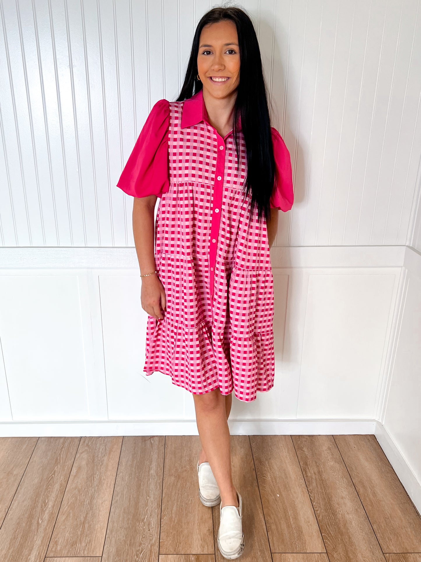 Jasmine Pink Gingham Button Up Dress-Dresses-Southern Grace Wholesale-06/24/25,1st md,BIN D3,DJR,Dresses,FD 01/07/25-The Twisted Chandelier