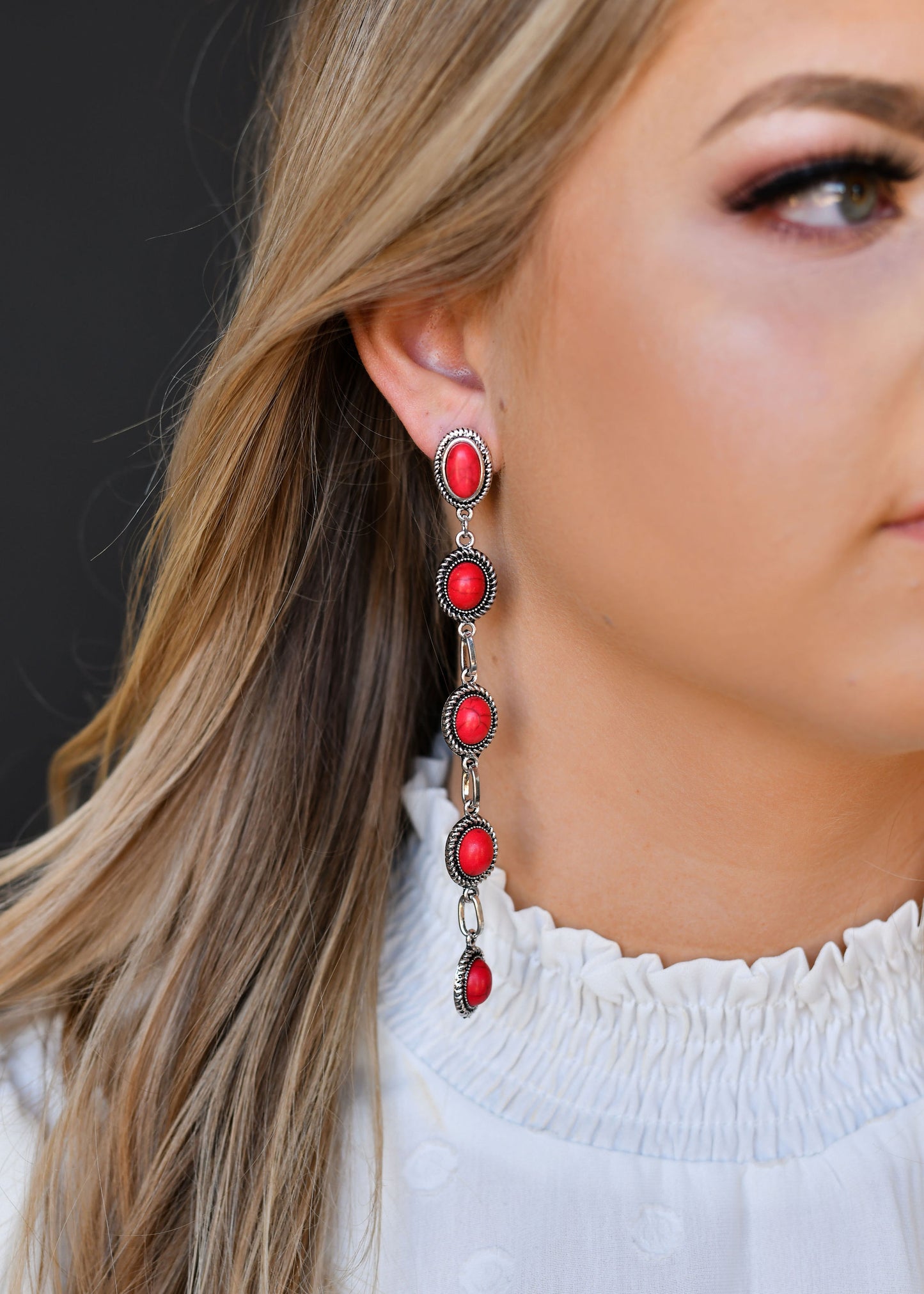 West and Co. Red 5 Stone Drop Post Earring-Stud Earrings-West and Co.--The Twisted Chandelier