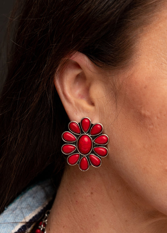 West and Co. Red Flower Cluster Post Earrings-Stud Earrings-West and Co.--The Twisted Chandelier