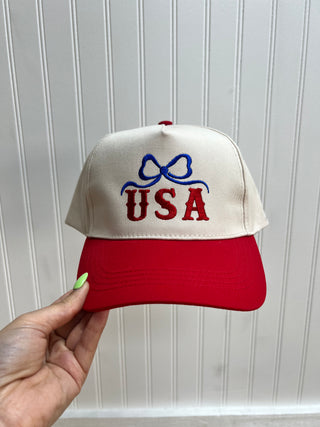 USA Bow Embroidery 5 Panel Two Tone Caps-Trucker Hat-David And Young-FD 04/03/26,RWB-The Twisted Chandelier