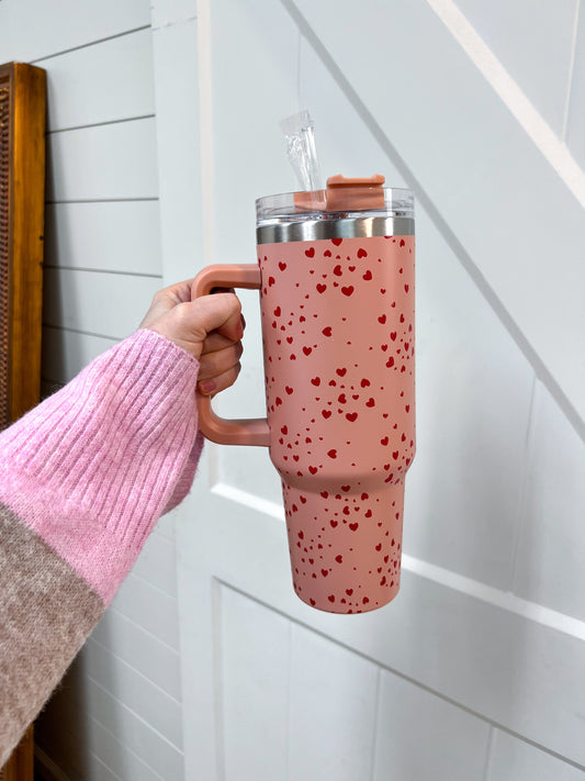 Mini Red Hearts All Over Tumbler Cup - Light Pink-Drink Sleeves-KATYDID--The Twisted Chandelier