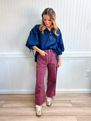 Lottie Polka Dot Pants - Burgundy
