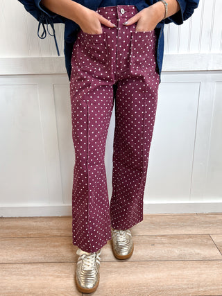 Lottie Polka Dot Pants - Burgundy