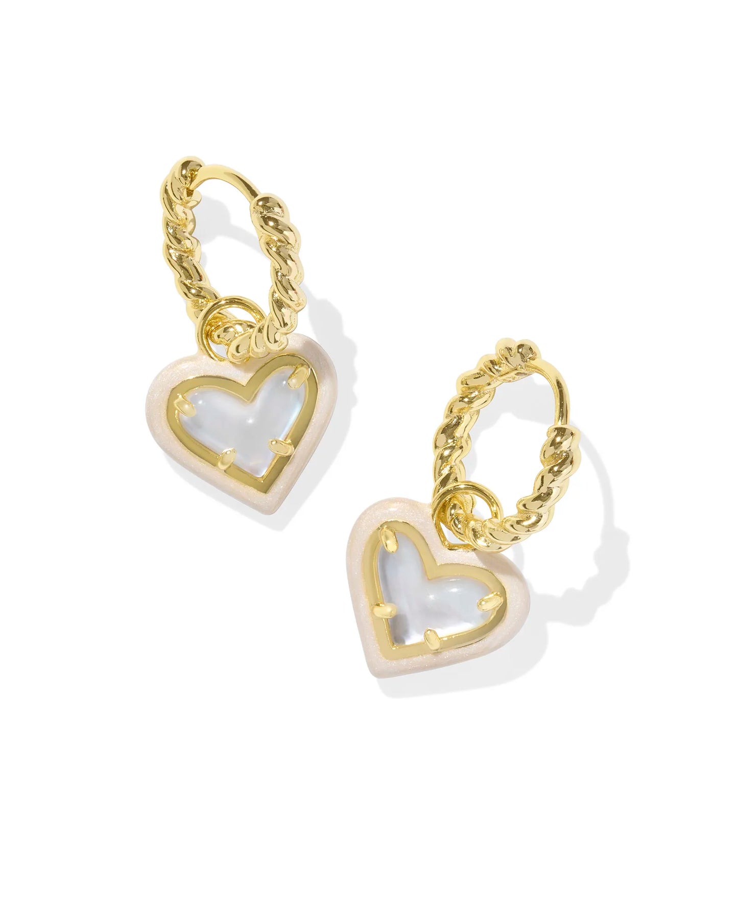 Kendra Scott Ari Heart Enamel Frame Huggie Earrings Gold Ivory Mother Of Pearl-Earrings-Kendra Scott-E00638GLD-The Twisted Chandelier