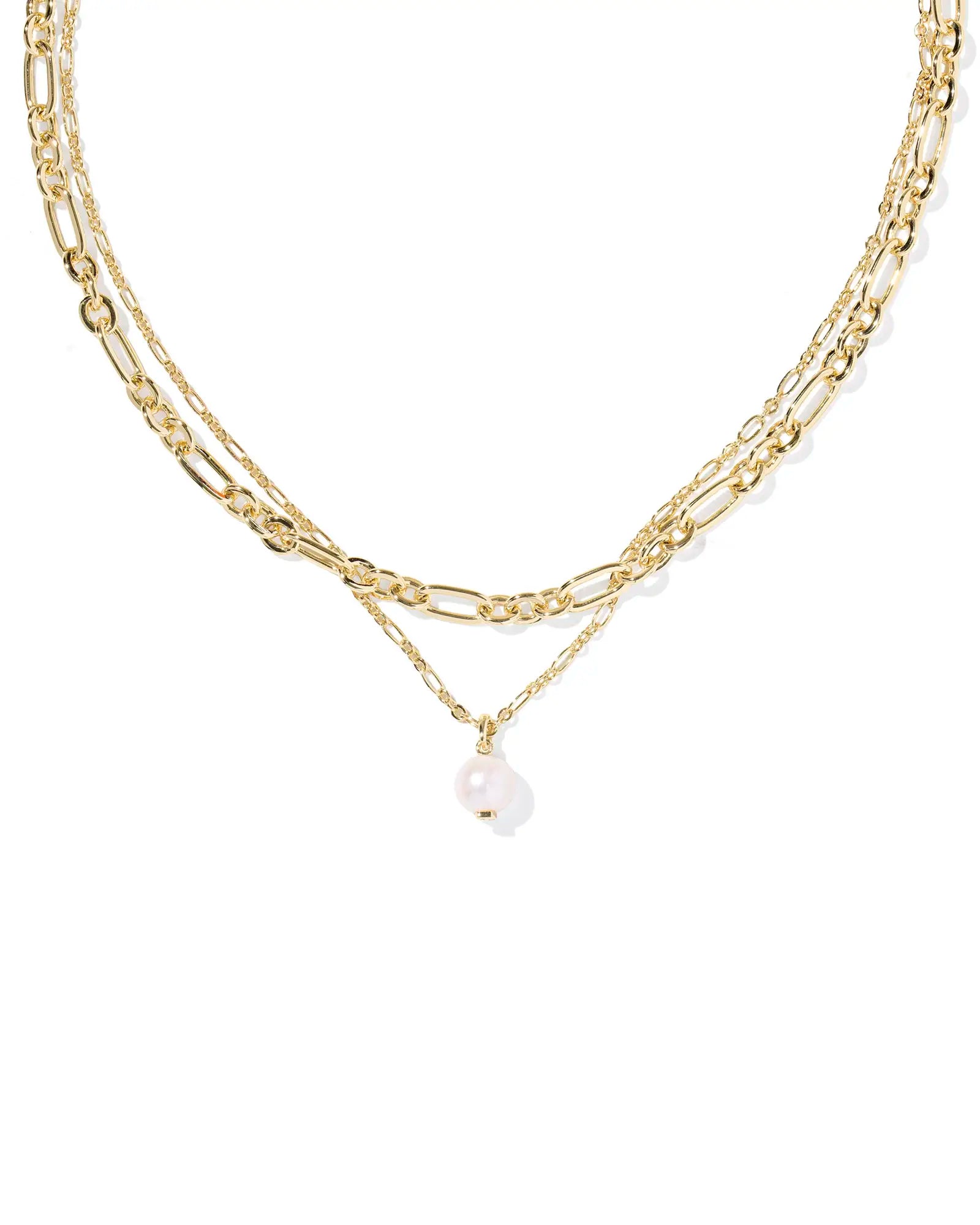 Kendra Scott Ashton Multi Strand Necklace Gold Freshwater Cultured Pearl-Necklaces-Kendra Scott-08/21/25,N01217GLD-The Twisted Chandelier