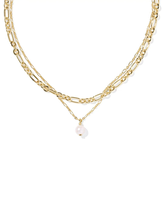 Kendra Scott Ashton Multi Strand Necklace Gold Freshwater Cultured Pearl-Necklaces-Kendra Scott-08/21/25,N01217GLD-The Twisted Chandelier