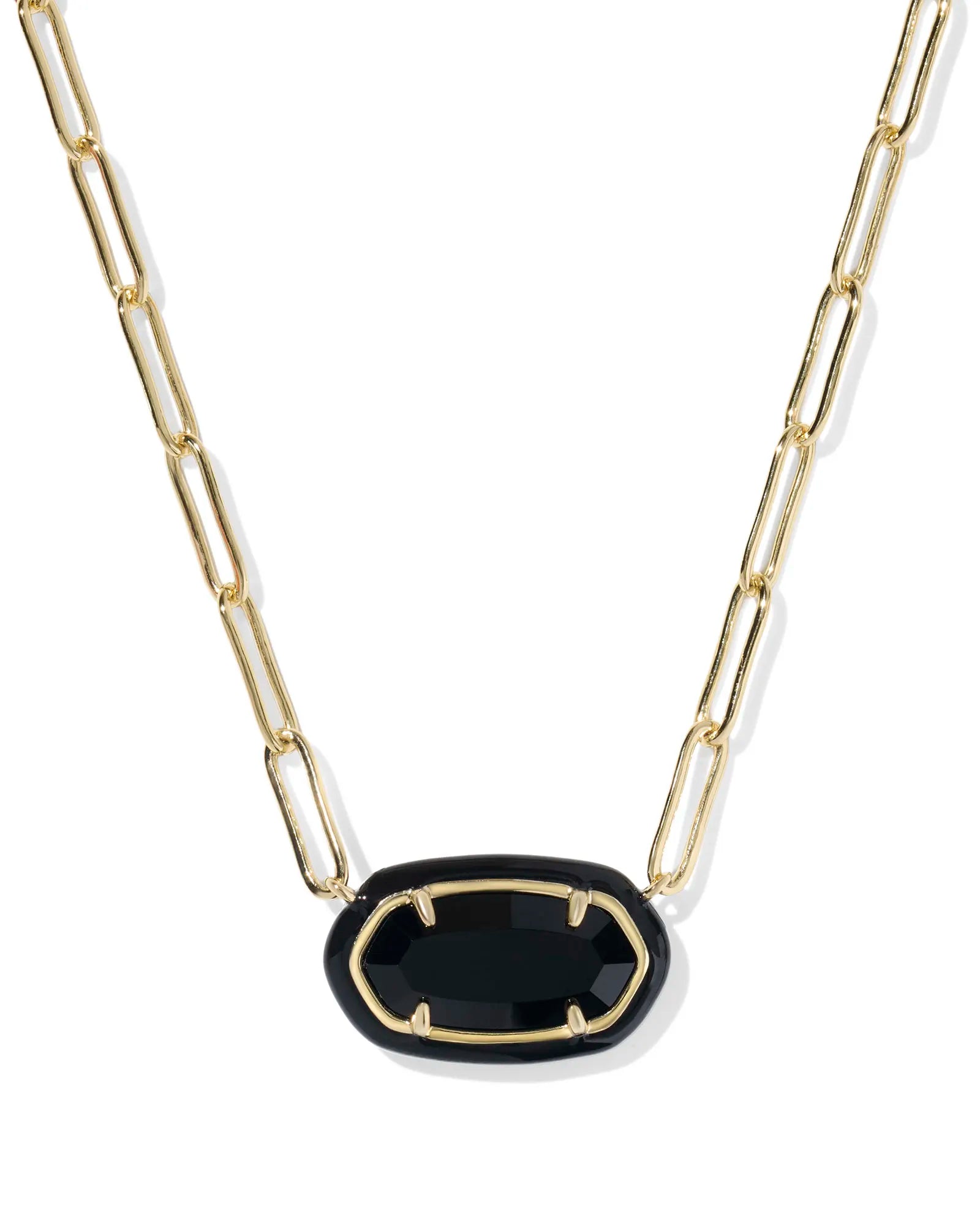 Kendra Scott Elisa Enamel Frame Paperclip Necklace Gold Black Agate-Necklaces-Kendra Scott-08/21/25,N01218GLD-The Twisted Chandelier