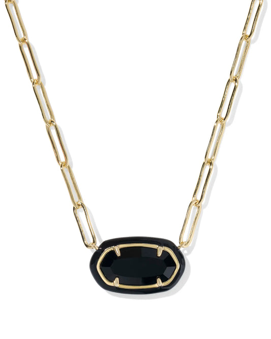Kendra Scott Elisa Enamel Frame Paperclip Necklace Gold Black Agate-Necklaces-Kendra Scott-08/21/25,N01218GLD-The Twisted Chandelier