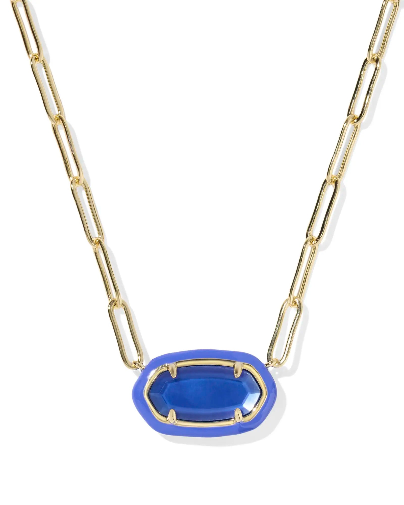 Kendra Scott Elisa Enamel Frame Paperclip Necklace Gold Cobalt Illusion-Necklaces-Kendra Scott-08/21/25,N01218GLD-The Twisted Chandelier