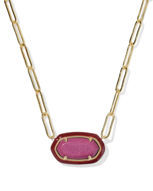 Kendra Scott Elisa Enamel Frame Paperclip Necklace Gold Maroon Magnesite-Necklaces-Kendra Scott-08/21/25,N01218GLD-The Twisted Chandelier