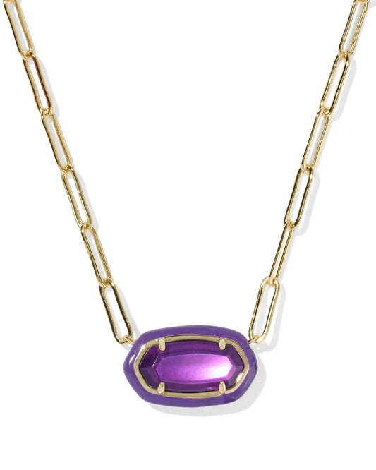 Kendra Scott Elisa Enamel Frame Paperclip Necklace Gold Purple Mother Of Pearl-Necklaces-Kendra Scott-08/21/25,N01218GLD-The Twisted Chandelier