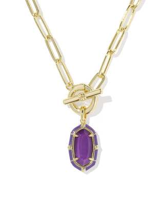 Kendra Scott Elisa Enamel Link And Chain Necklace Gold Purple Mother Of Pearl
