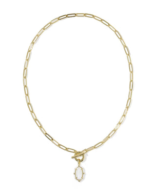 Kendra Scott Elisa Enamel Link And Chain Necklace Gold White Mother Of Pearl