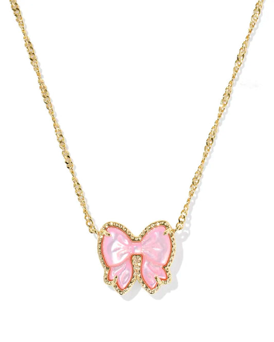 Kendra Scott Haley Bow Short Pendant Necklace Gold Blush Ivory Mother Of Pearl-Necklaces-Kendra Scott-08/21/25,N01230GLD-The Twisted Chandelier