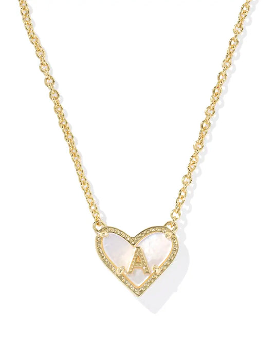 Kendra Scott Heart Letter A Short Pendant Necklace Gold Ivory Mother Of Pearl-Necklaces-Kendra Scott-08/21/25,N01123GLD-The Twisted Chandelier