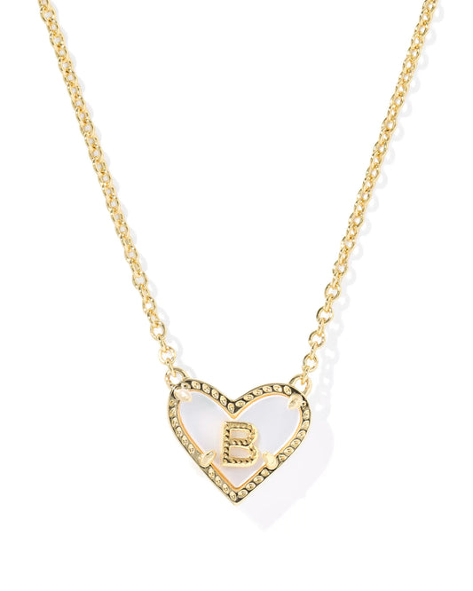 Kendra Scott Heart Letter B Short Pendant Necklace Gold Ivory Mother Of Pearl-Necklaces-Kendra Scott-08/21/25,N01124GLD-The Twisted Chandelier