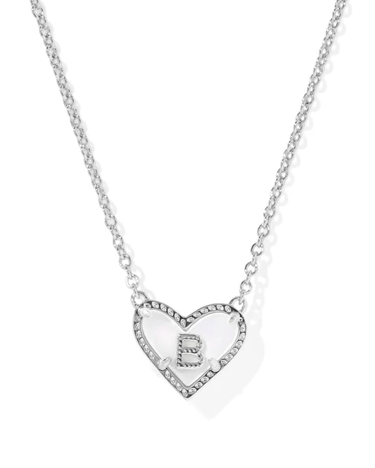 Kendra Scott Heart Letter B Short Pendant Necklace Silver Ivory Mother Of Pearl-Necklaces-Kendra Scott-08/21/25,N01124RHD-The Twisted Chandelier