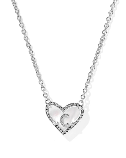 Kendra Scott Heart Letter C Short Pendant Necklace Silver Ivory Mother Of Pearl-Necklaces-Kendra Scott-08/21/25,N01131RHD-The Twisted Chandelier