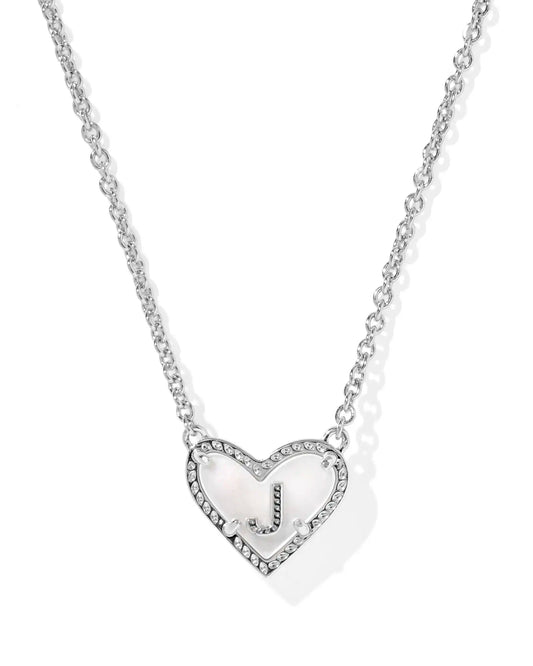 Kendra Scott Heart Letter J Short Pendant Necklace Silver Ivory Mother Of Pearl-Necklaces-Kendra Scott-08/21/25,N01137RHD-The Twisted Chandelier
