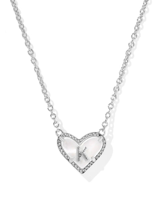 Kendra Scott Heart Letter K Short Pendant Necklace Silver Ivory Mother Of Pearl-Necklaces-Kendra Scott-08/21/25,N01134RHD-The Twisted Chandelier