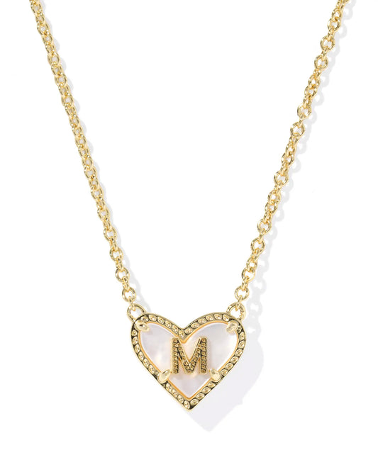 Kendra Scott Heart Letter M Short Pendant Necklace Gold Ivory Mother Of Pearl-Necklaces-Kendra Scott-08/21/25,N01138GLD-The Twisted Chandelier