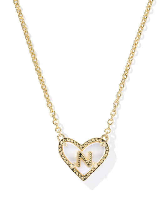 Kendra Scott Heart Letter N Short Pendant Necklace Gold Ivory Mother Of Pearl-Necklaces-Kendra Scott-08/21/25,N01136GLD-The Twisted Chandelier