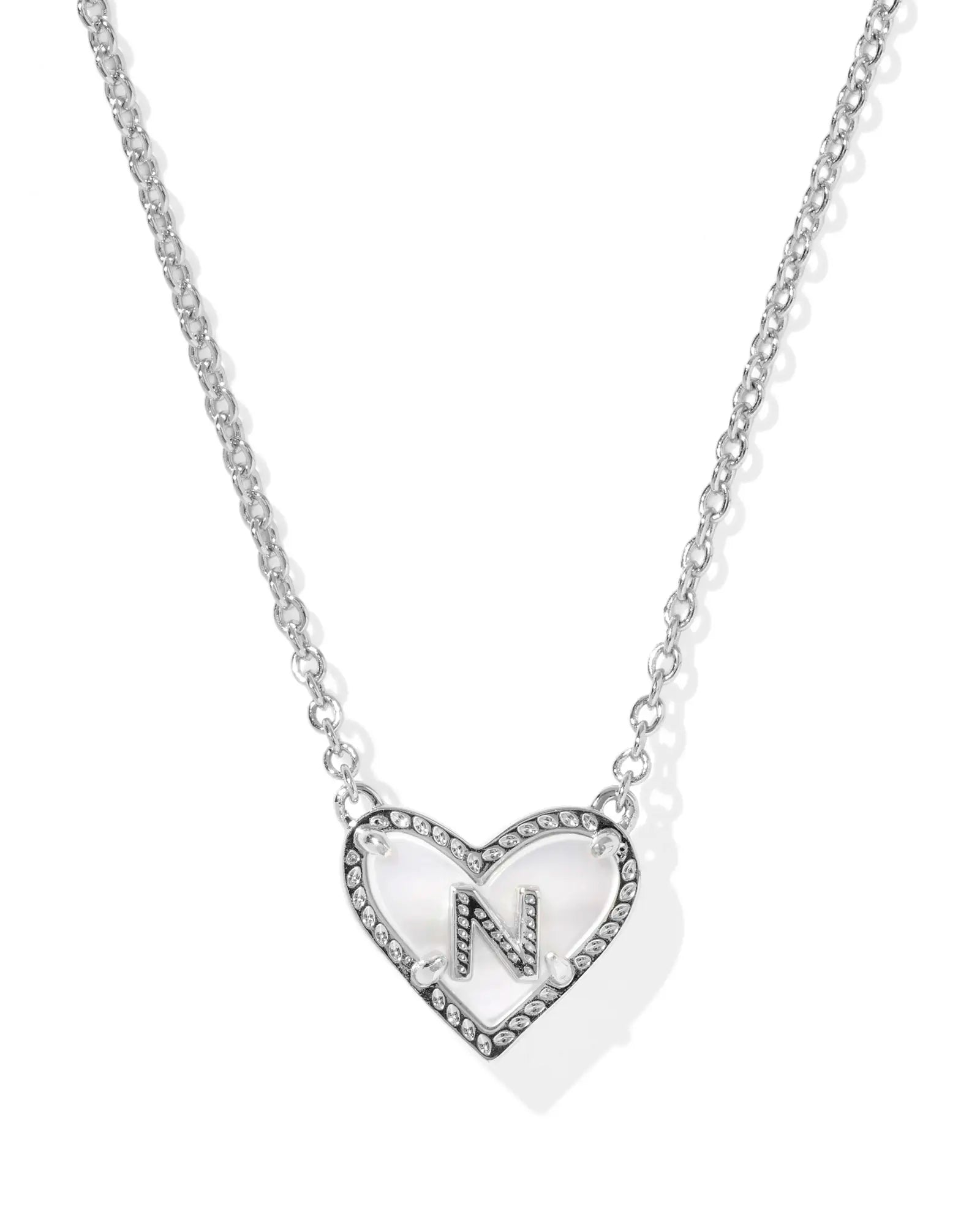 Kendra Scott Heart Letter N Short Pendant Necklace Silver Ivory Mother Of Pearl-Necklaces-Kendra Scott-08/21/25,N01136RHD-The Twisted Chandelier