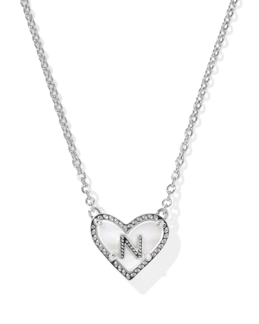 Kendra Scott Heart Letter N Short Pendant Necklace Silver Ivory Mother Of Pearl-Necklaces-Kendra Scott-08/21/25,N01136RHD-The Twisted Chandelier