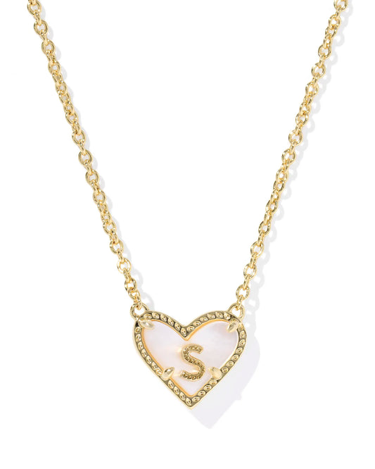 Kendra Scott Heart Letter S Short Pendant Necklace Gold Ivory Mother Of Pearl-Necklaces-Kendra Scott-08/21/25,N01144GLD-The Twisted Chandelier